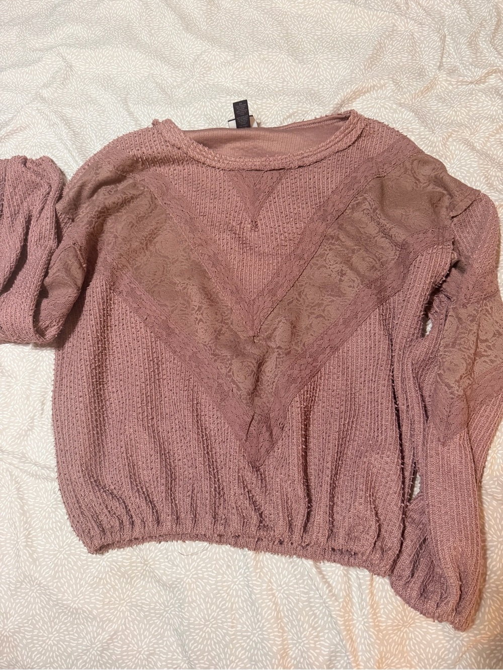 Daytrip Lace-Trim Knit Sweater in Mauve Pink